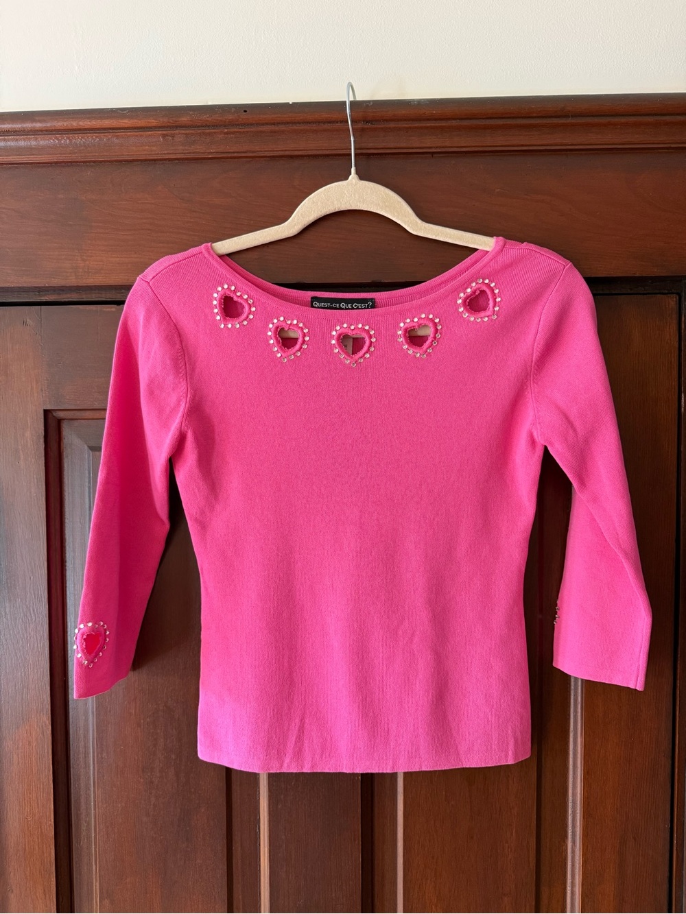 Y2K Bright Pink Heart Cutout Sweater